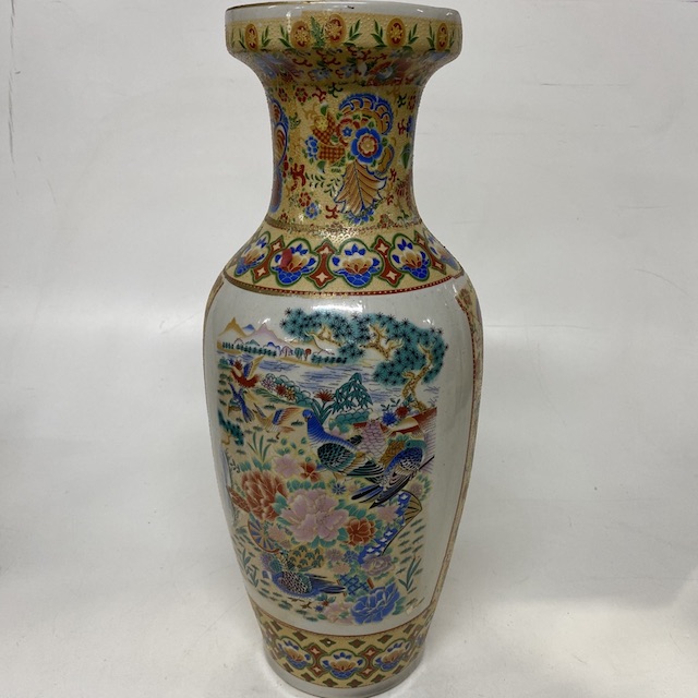 VASE, Asian Yellow Floral 50cm H